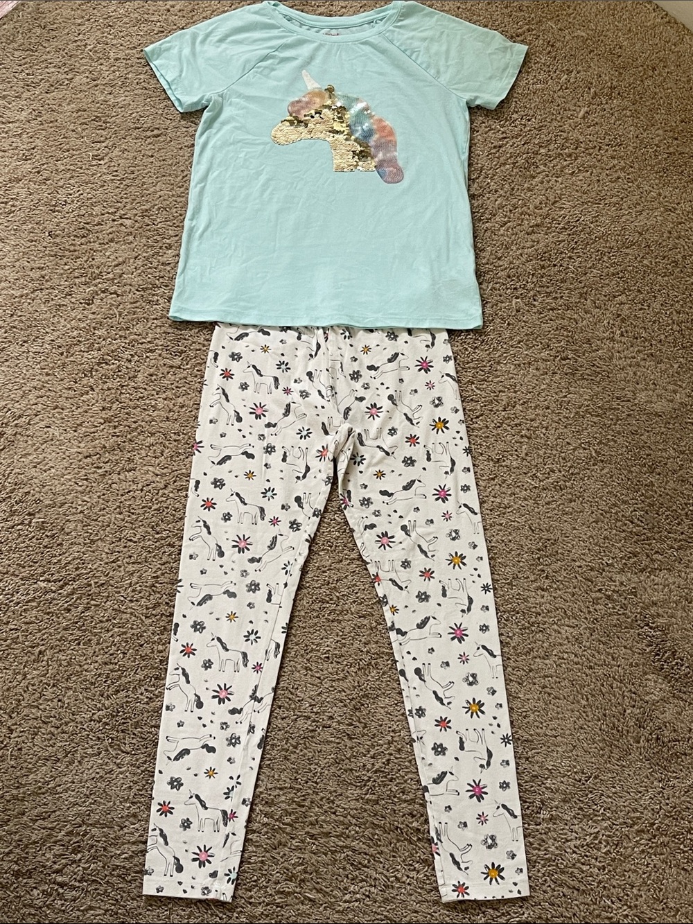 Cat & Jack girls reversible sequin unicorn top & matching print leggings XL